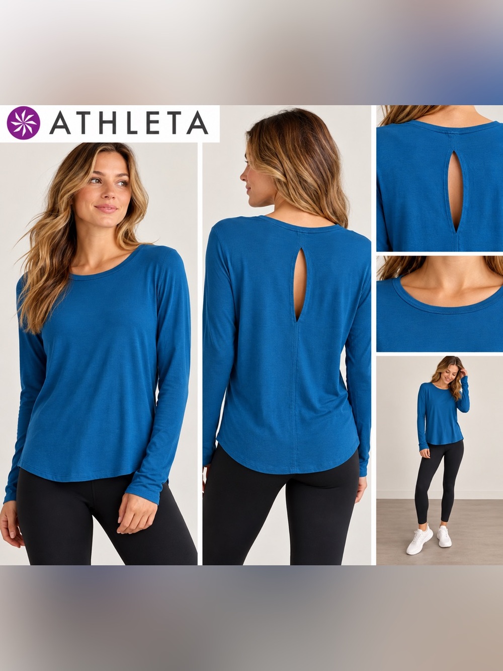 Athleta Long Sleeve Top Women’s Navy Blue Modal Cutout Back Lightweight